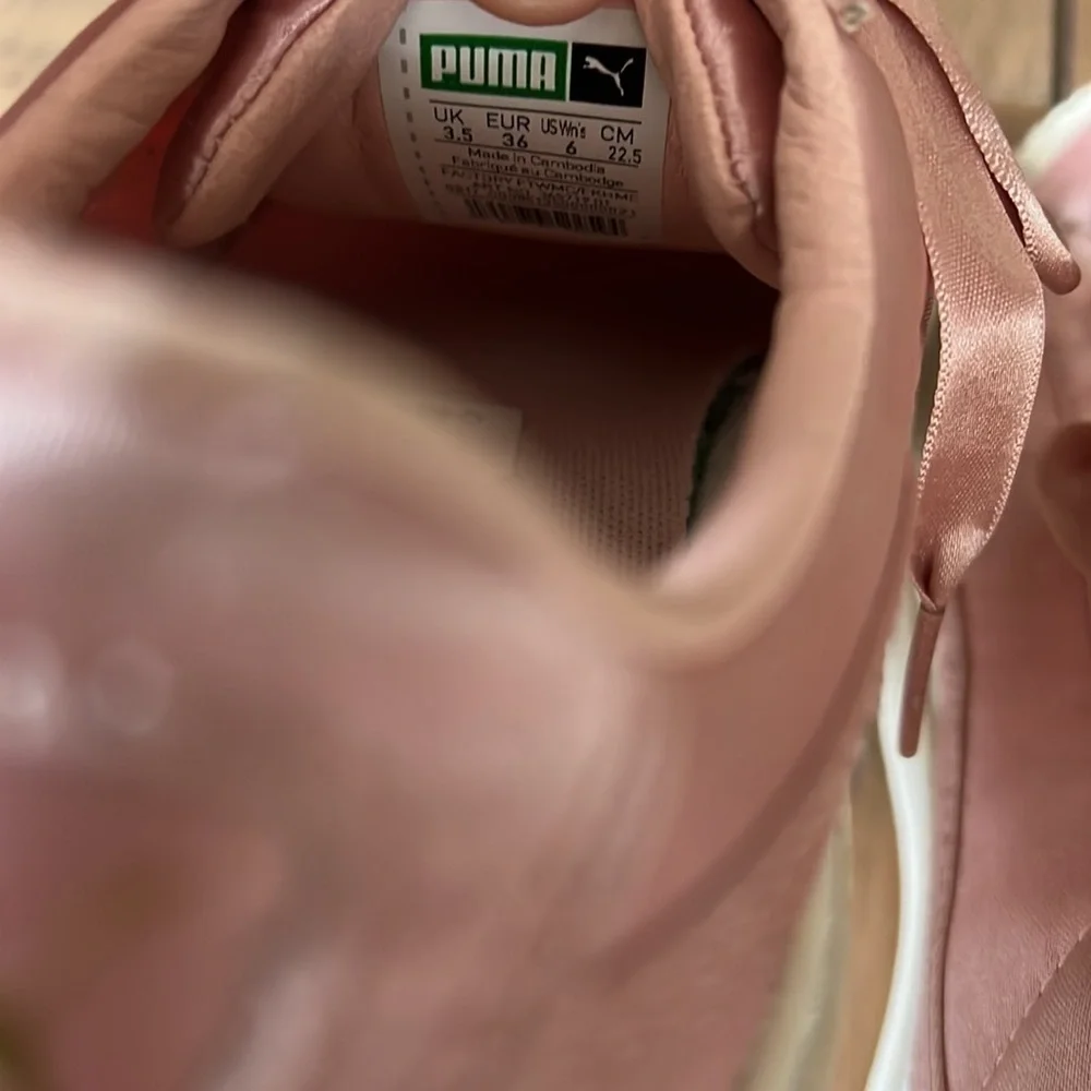 Puma basket pink satin platform sneakers